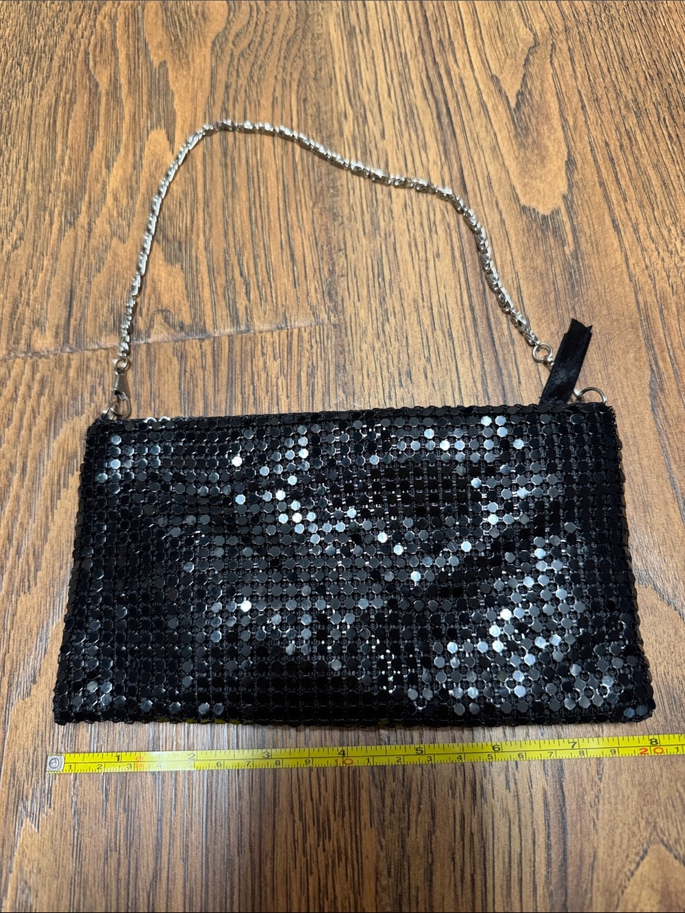 Black Sequin Chain Strap Evening Clutch